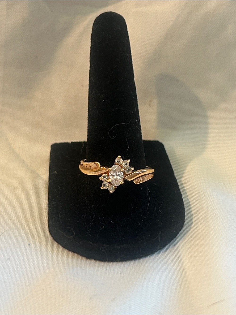 Gold-Tone Floral Cluster Solitaire Ring